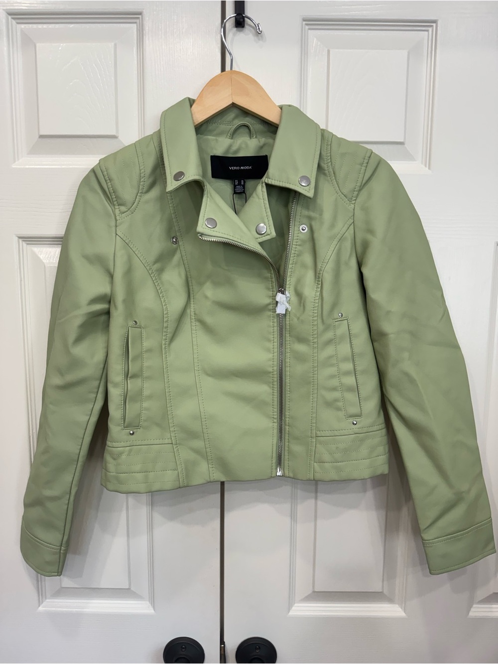 NWT Vero Moda Ramon Short Jacket Faux Leather Green